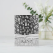 PRINTED RIBBON Black, Silver Snowflakes Reply Card (Standing Front)