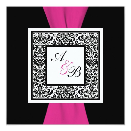 printed ribbon black white pink damask invite zazzle com damask invite template