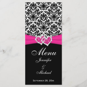 PRINTED RIBBON Black White Pink Wedding Menu Card