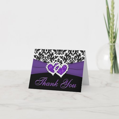 PRINTED RIBBON Black White Purple Thank You Card