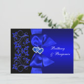 PRINTED RIBBON Blue, Black Floral Wedding Invite (Standing Front)
