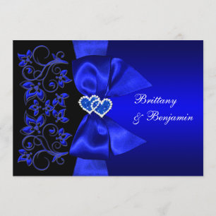 PRINTED RIBBON Blue, Black Floral Wedding Invite