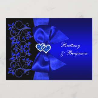 PRINTED RIBBON Blue, Black Floral Wedding Invite