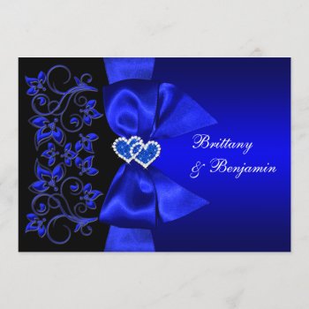 Printed Ribbon Blue  Black Floral Wedding Invite by NiteOwlStudio at Zazzle