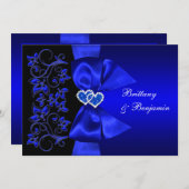 PRINTED RIBBON Blue, Black Floral Wedding Invite (Front/Back)