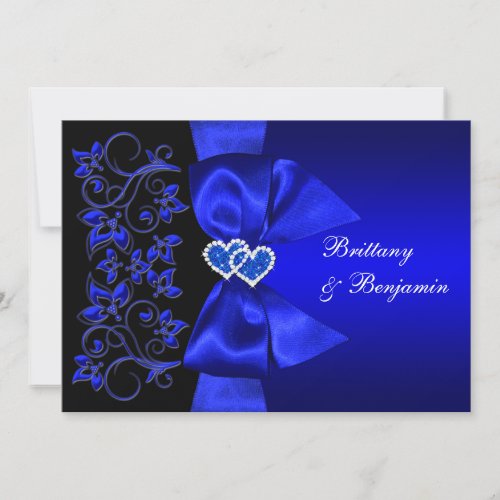 PRINTED RIBBON Blue Black Floral Wedding Invite