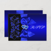 PRINTED RIBBON Blue, Black Floral Wedding RSVP (Front/Back)