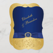 PRINTED RIBBON Blue, Gold Floral Wedding Invite (Front/Back)
