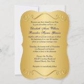 PRINTED RIBBON Blue, Gold Floral Wedding Invite (Back)