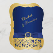 PRINTED RIBBON Blue, Gold Floral Wedding Invite 2 (Front/Back)