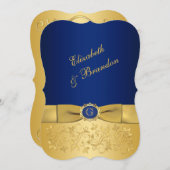 PRINTED RIBBON Blue, Gold Floral Wedding Invite 4 (Front/Back)