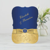 PRINTED RIBBON Blue, Gold Floral Wedding Invite 4 (Standing Front)