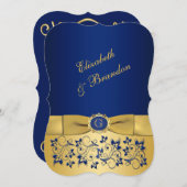 PRINTED RIBBON Blue, Gold Floral Wedding Invite 7 (Front/Back)