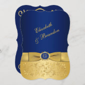 PRINTED RIBBON Blue, Gold Floral Wedding Invite 8 (Front/Back)