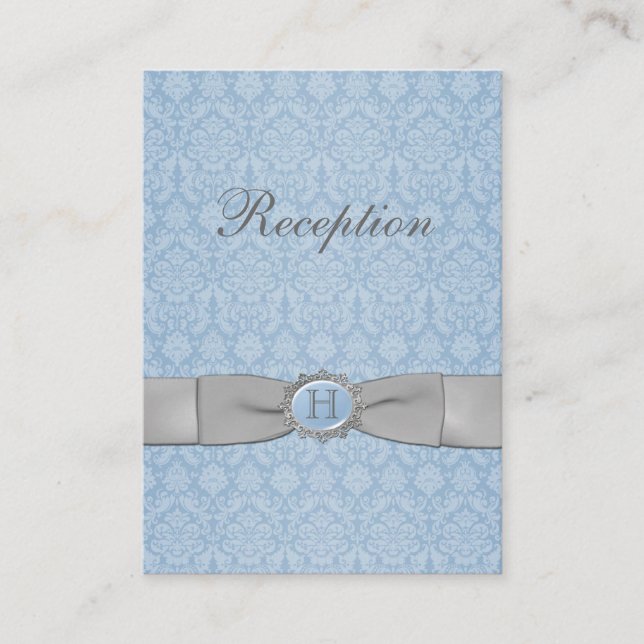 PRINTED RIBBON Blue Gray Damask Enclosure Card (Front)
