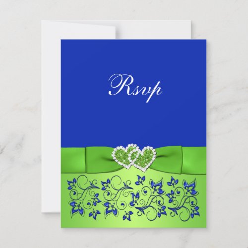 PRINTED RIBBON Blue Green Floral Hearts Reply Card
