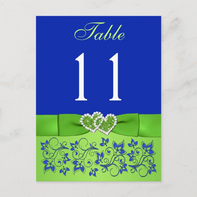 PRINTED RIBBON Blue, Green Table Number Postcard (Front)