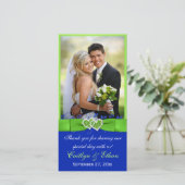 PRINTED RIBBON Blue, Green Wedding Photo Card (Standing Front)