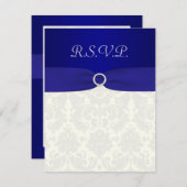 PRINTED RIBBON Blue, Ivory Damask Reply card (Front/Back)