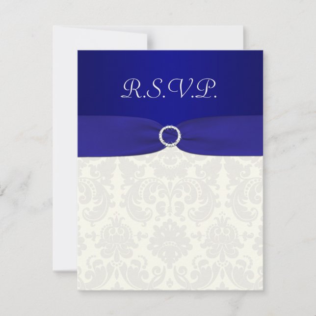 PRINTED RIBBON Blue, Ivory Damask Reply card (Front)