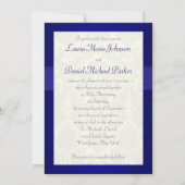 PRINTED RIBBON Blue, Ivory Damask Wedding Invite (Back)