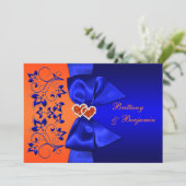 PRINTED RIBBON Blue, Orange Floral Wedding Invite (Standing Front)