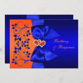 PRINTED RIBBON Blue, Orange Floral Wedding Invite (Front/Back)