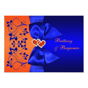 Blue And Orange Wedding Invitations Zazzle Printed Ribbon Blue Orange Fl Wedding Invite