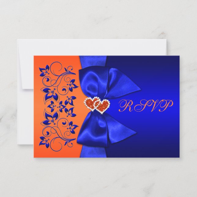 PRINTED RIBBON Blue, Orange Floral Wedding RSVP (Front)