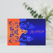 PRINTED RIBBON Blue, Orange Floral Wedding RSVP (Standing Front)
