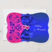 PRINTED RIBBON Blue, Pink Floral Wedding Invite (Front)