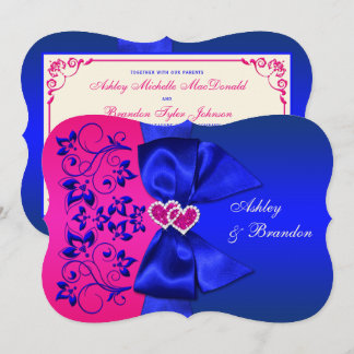 PRINTED RIBBON Blue, Pink Floral Wedding Invite