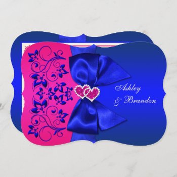 Printed Ribbon Blue  Pink Floral Wedding Invite by NiteOwlStudio at Zazzle