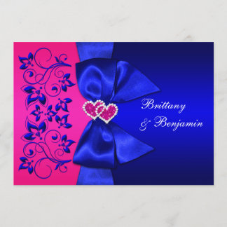 PRINTED RIBBON Blue, Pink Floral Wedding Invite