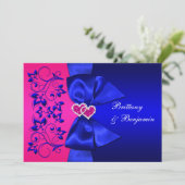 PRINTED RIBBON Blue, Pink Floral Wedding Invite (Standing Front)