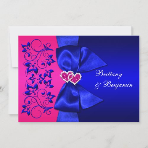 PRINTED RIBBON Blue Pink Floral Wedding Invite