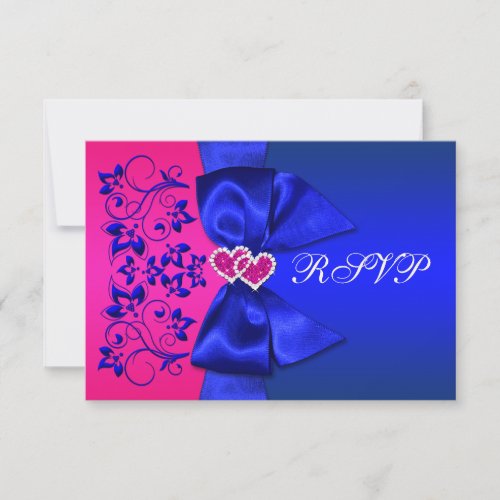 PRINTED RIBBON Blue Pink Floral Wedding RSVP Card