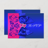 PRINTED RIBBON Blue, Pink Floral Wedding RSVP Card (Front/Back)