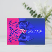 PRINTED RIBBON Blue, Pink Floral Wedding RSVP Card (Standing Front)