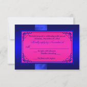 PRINTED RIBBON Blue, Pink Floral Wedding RSVP Invitation (Back)