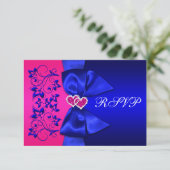 PRINTED RIBBON Blue, Pink Floral Wedding RSVP Invitation (Standing Front)