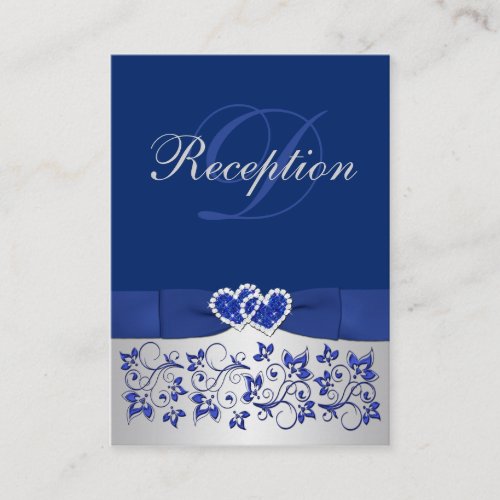 PRINTED RIBBON Blue, Silver Floral Enclosure Card Business Cards