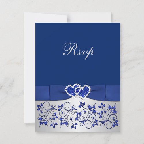 PRINTED RIBBON Blue Silver Floral Reply Card