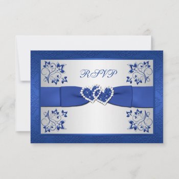 Printed Ribbon Blue  Silver Floral Reply Card by NiteOwlStudio at Zazzle