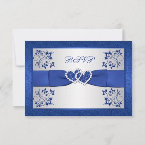 PRINTED RIBBON Blue, Silver Floral Reply Card