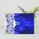 PRINTED RIBBON Blue, Silver Floral Wedding Invite (Standing Front)