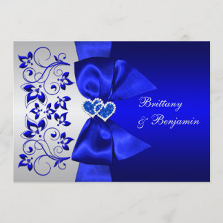 PRINTED RIBBON Blue, Silver Floral Wedding Invite