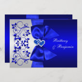 PRINTED RIBBON Blue, Silver Floral Wedding Invite (Front/Back)