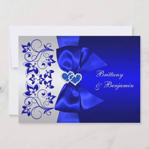PRINTED RIBBON Blue Silver Floral Wedding Invite