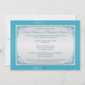 PRINTED RIBBON Blue, Silver Floral Wedding Invite (Back)